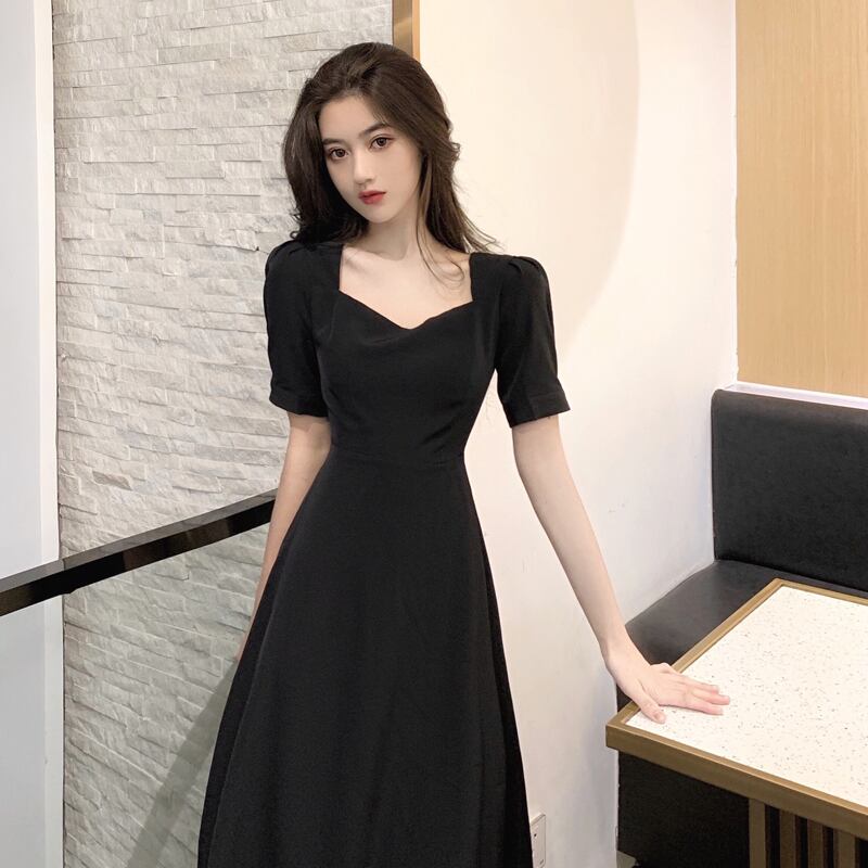 スタイルブラックドレス サマーロングスカート 夏物 スクウェア 試着室6463603301