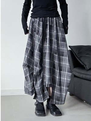 Wrinkled diagonal check drawstring wool skirt 2color [T2551]