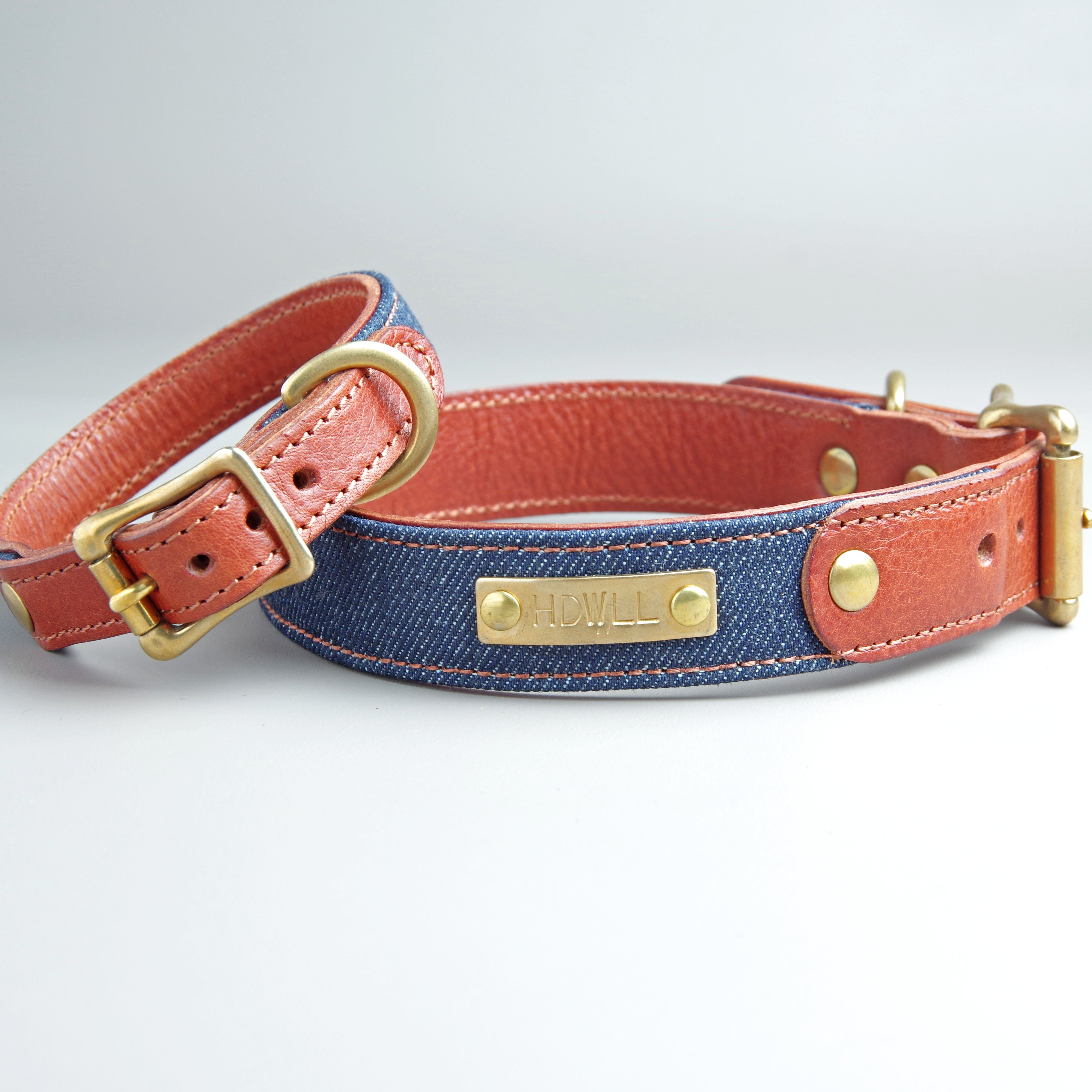 デニム×イタリアンレザーの首輪 【小型～中型犬サイズ】 | 革と真鍮 犬