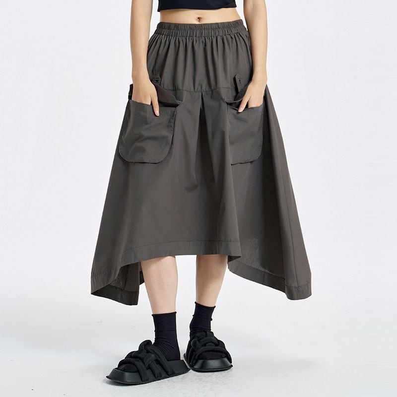 ASYMMETRIC HIGH WAIST POCKET MIDI SKIRT M-17857