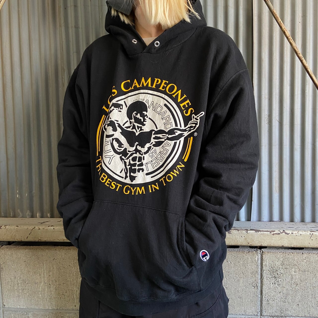 新品 Champion チャンピオン スウェット LOGO パーカー 黒 L