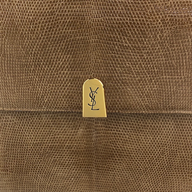 Yves Saint Laurent イヴ・サンローラン ハンドバッグ ブラウン YSL リザード型押し セミショルダー vintage ヴィンテージ オールド 2hmb86