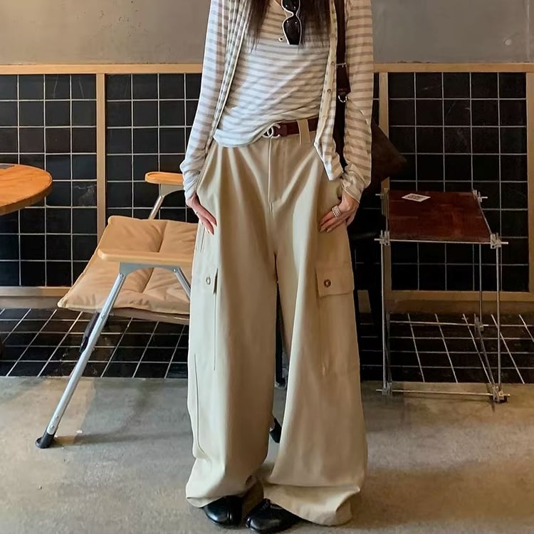 ポケット付き ワイド ストレート ロング丈 パンツ 2color APA0091