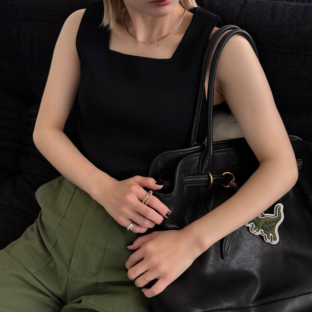 2wayスプリングニットtank/ブラック