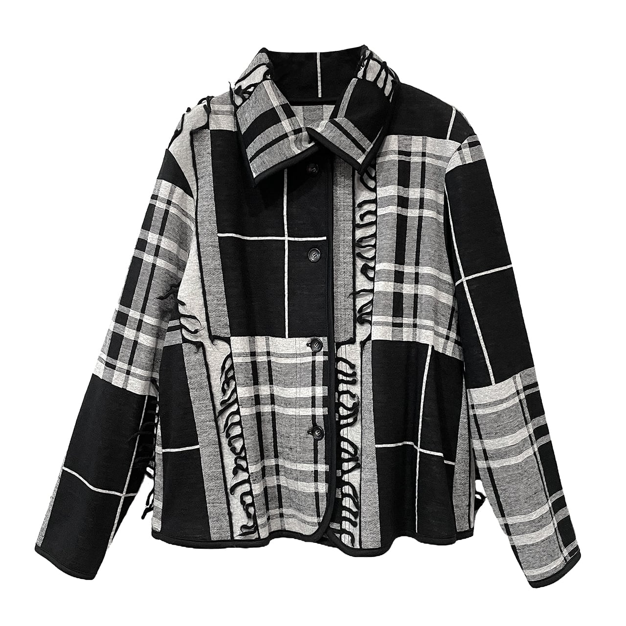 【最新作】フリンジビッグチェック衿付きカーディガン【256-2235】