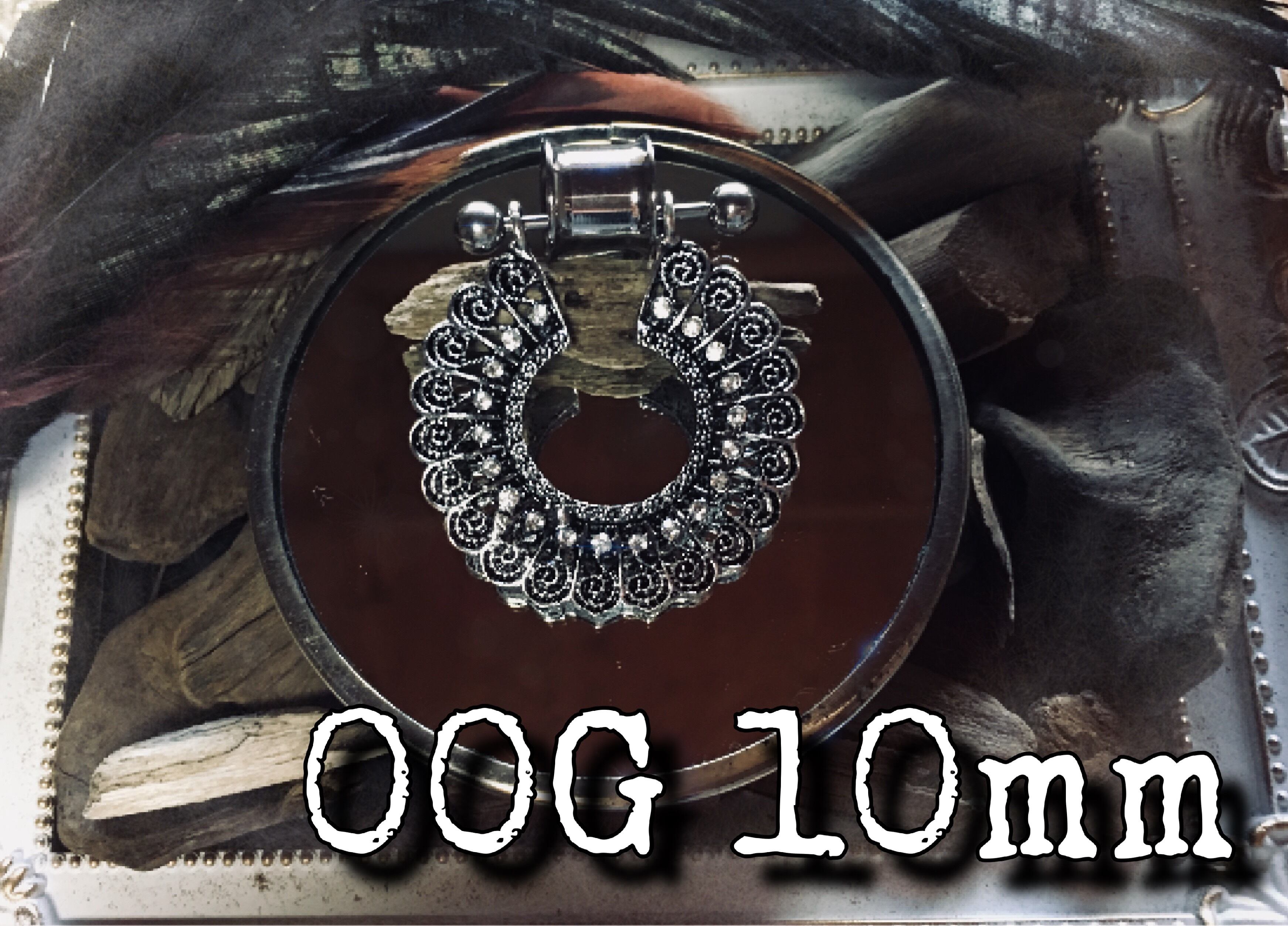 1pc 00G 10mm フラワー ストレートバーベル スティール フレア ボディピアス トンネルピアス付き