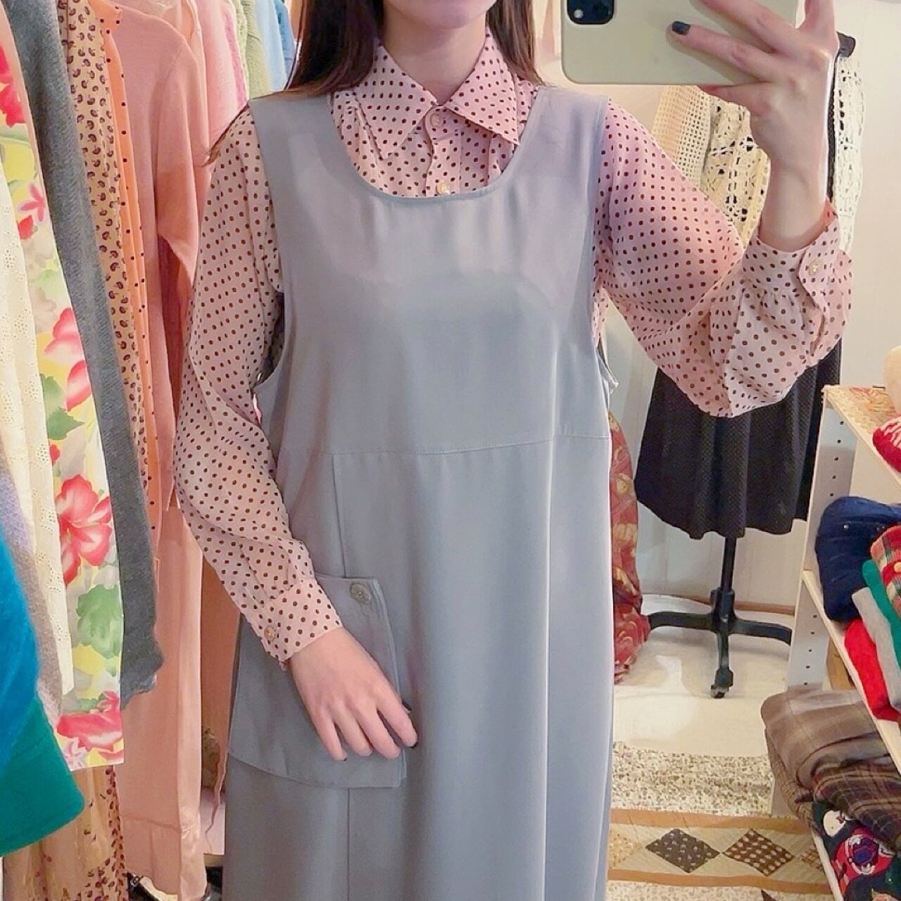 removable pocket gray jumper skirt