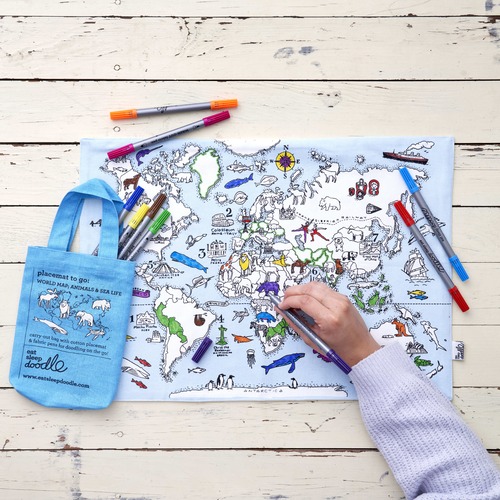 （ランチョンマット）World map animals & sea life placemat 'to go'_MAPPTG