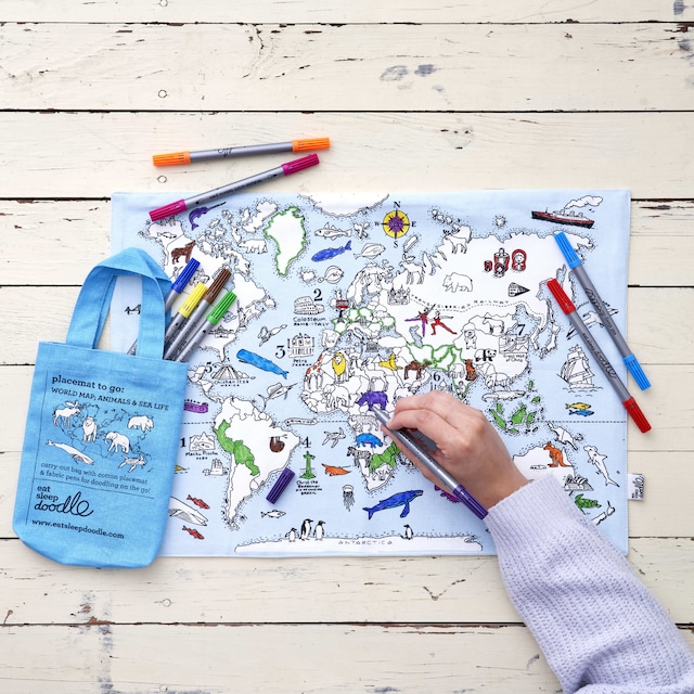 （ランチョンマット）World map animals & sea life placemat 'to go'_MAPPTG