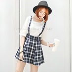 レディース服 チェック柄 吊りミニスカート ガーリー キュート 大人かわいい 美シルエット サスペンダー付き ミニ丈 美脚効果 体型カバー カジュアル スクールコーデ 学生風 デートコーデ お出かけ 通学 韓国ファッション 秋 春 夏  f305