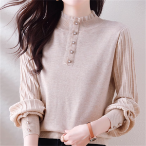 【送料無料】 トップス セーター ロング丈 袖あり 長袖 クルーネック プルオーバー フリル 異素材切り替え ドッキング ボタン ニット かわいい 大人可愛い 大人女子 こなれ感 シンプル カジュアル 大人 上品 おしゃれ お洒落 ラフ コンサバ 無地 ストライプ柄 冬 30代 40代 レディース 女性用 ママ デート お出かけ お茶会 女子会 休日 授業参観 着回し プチプライス デイリーユース 普段使い オルチャン 韓国系 ファッション 定番アイテム トレンド 着痩せ インスタ映え 垢抜け