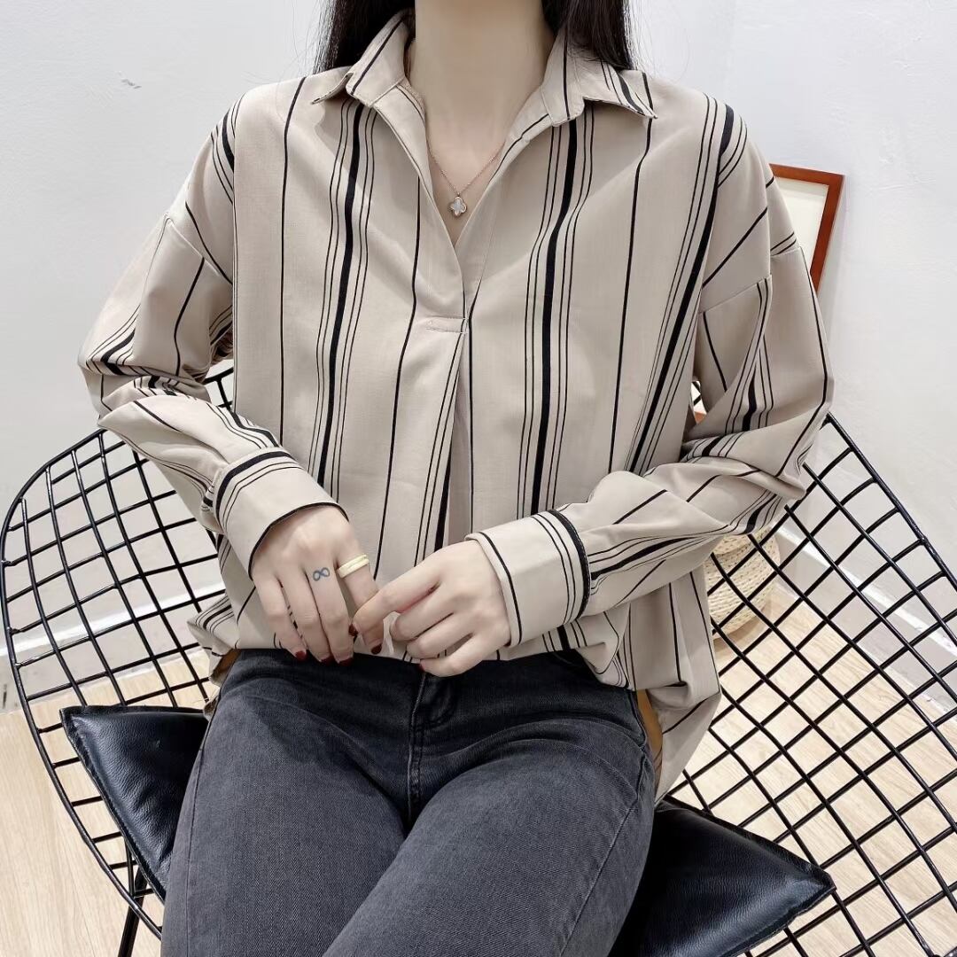 ランダムストライプ　スキッパーシャツ AJ−3346-3917