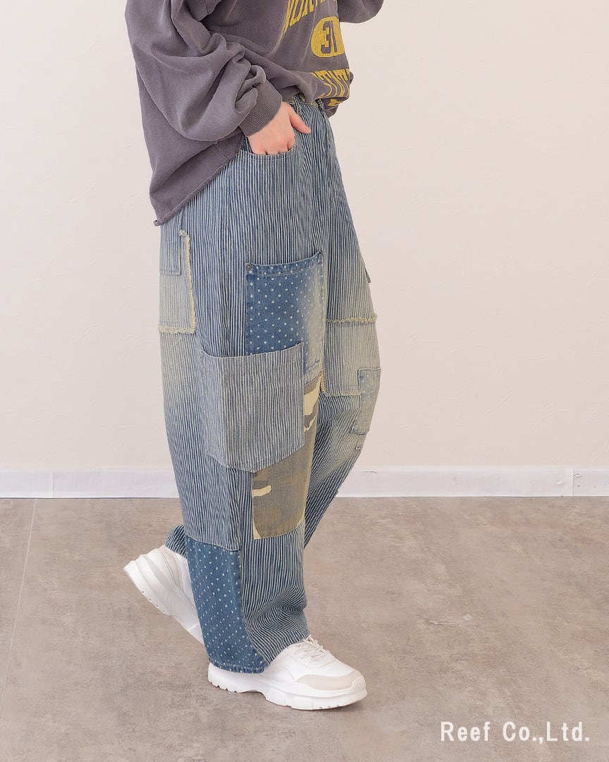 デニム×迷彩柄 パッチワークパンツ】 ST-225946 Brand：ミリロピュール