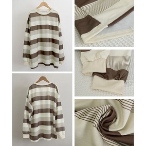 ボーダー柄 ロング Tシャツ レディース 春秋 韓国 長袖 トップス 大人 カジュアル おしゃれ ゆったり 体型カバー ロンT 大人可愛い 大人女子