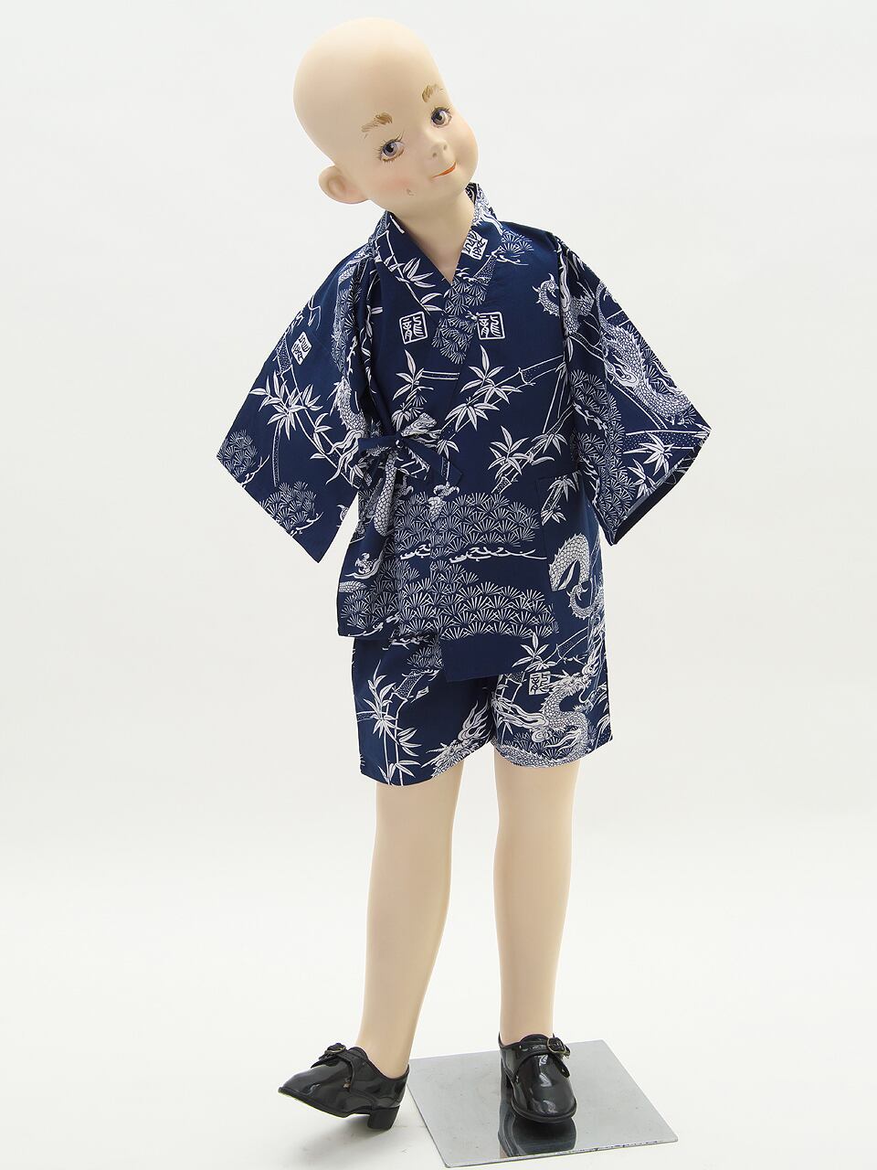 ☆ソフトな着心地☆キッズ 和柄《ドラゴン》浴衣甚平【KID'S "DRAGON" JACKET & SHORTS ("JINBEI")】SIZE: 3L(140~150 cm)上下 セットアップ KIDS 綿100% 和風 和服 パジャマ 部屋着 人気 春夏 おうち時間 おうちコーデ お出かけ 夏休み ギフト 親子ペア 親子コーデ お揃い