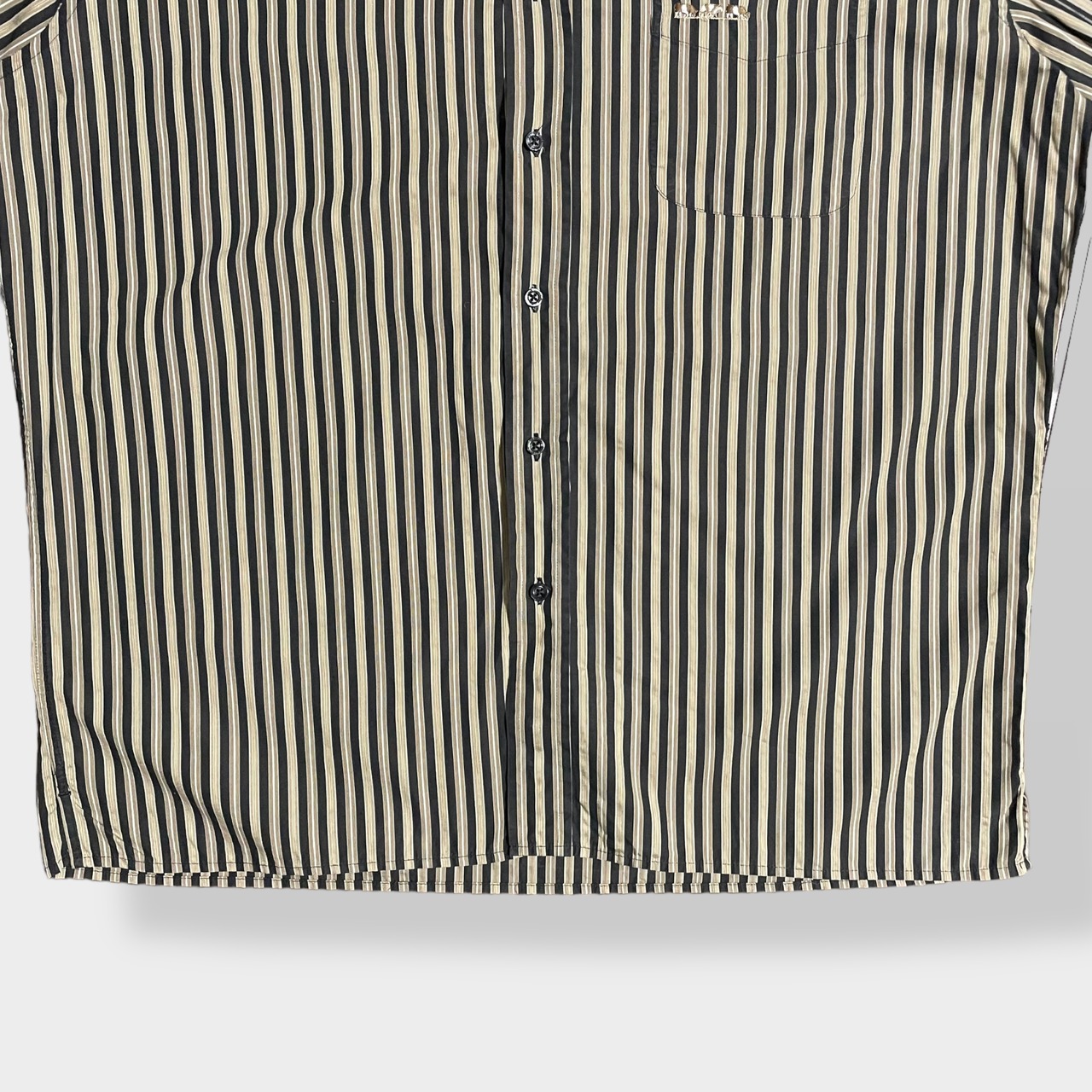 【MISE AU GREEN】ストライプシャツ ボタンダウン 刺繍ロゴ デザインシャツ 柄シャツ 長袖 マルチストライプ XXL ビッグサイズ US古着