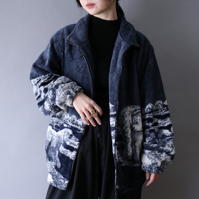 "白熊" good animal pattern over silhouette fleece jacket