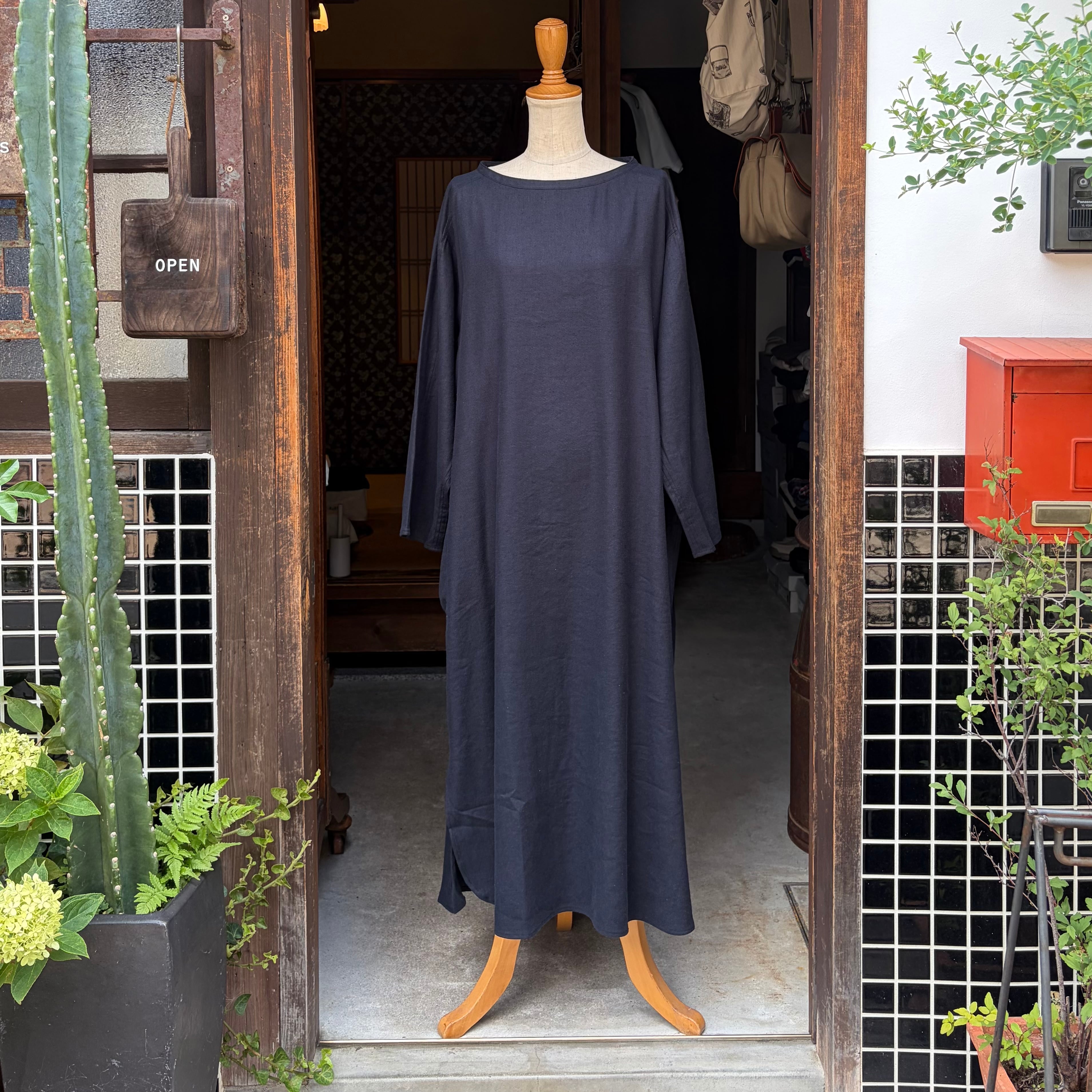 MITTAN OP-15 綾織絹麻長袖ワンピース 濃紺 size 1