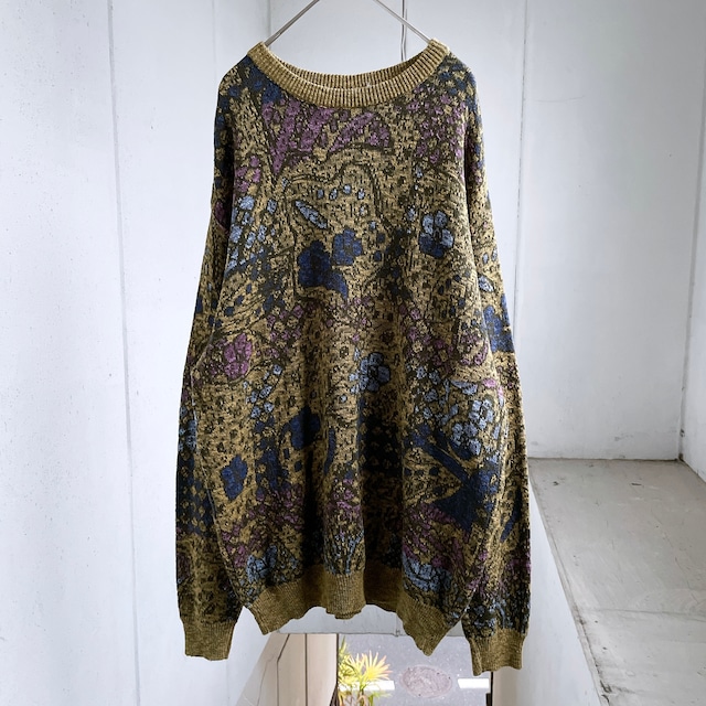 1980 -90s Modern retro mosaic flower weaving vintage cotton knit
