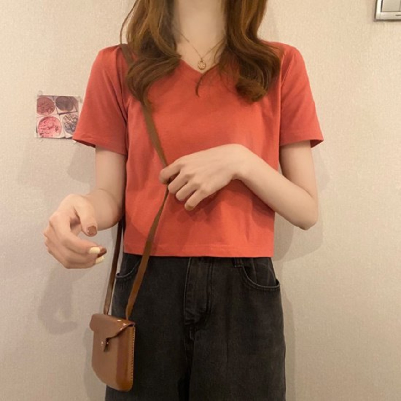 クロップドtシャツ クロップドトップス vネック vネックtシャツ 
