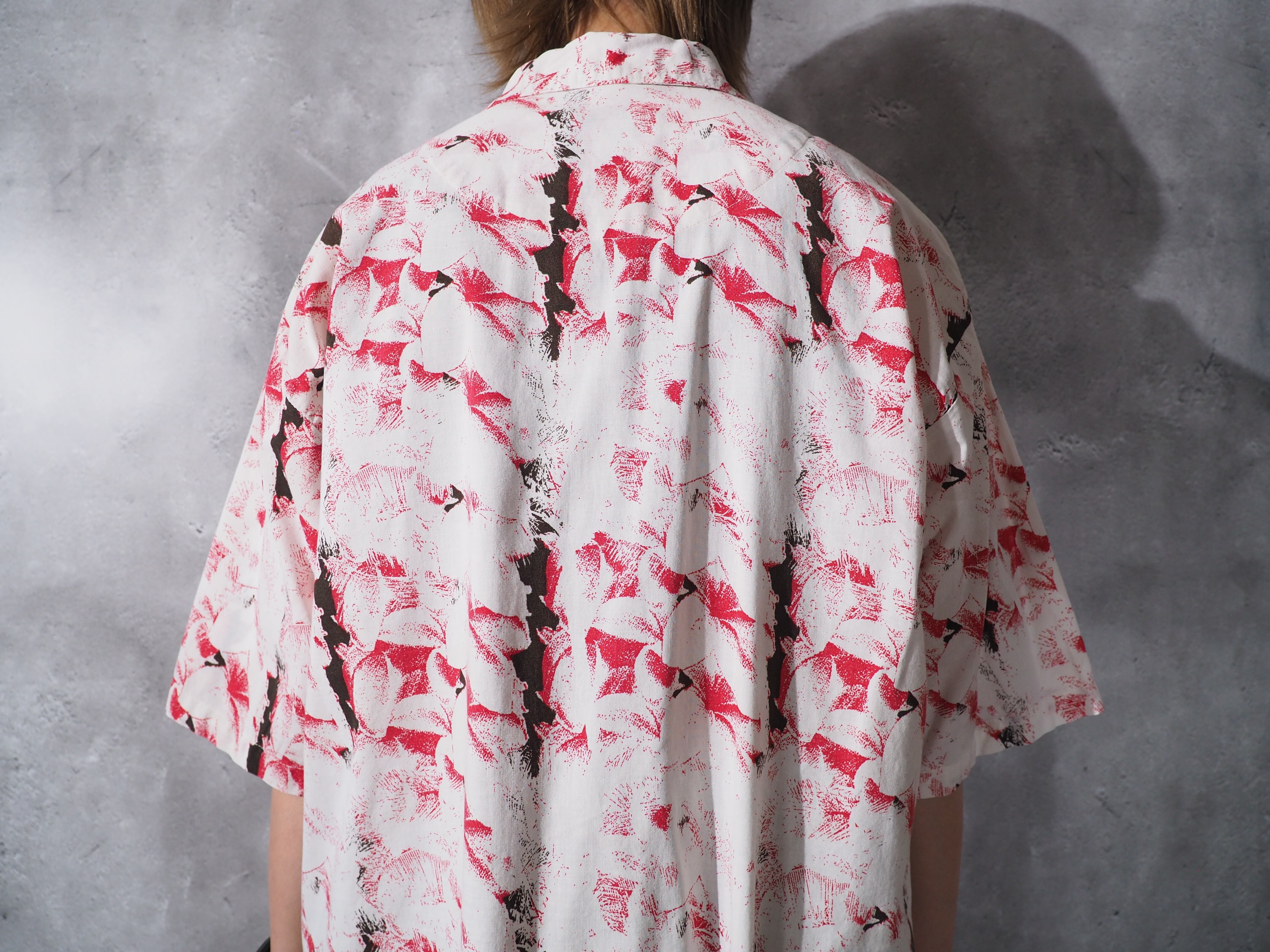 1990s Bewitching dark flower printed vintage open collar shirt