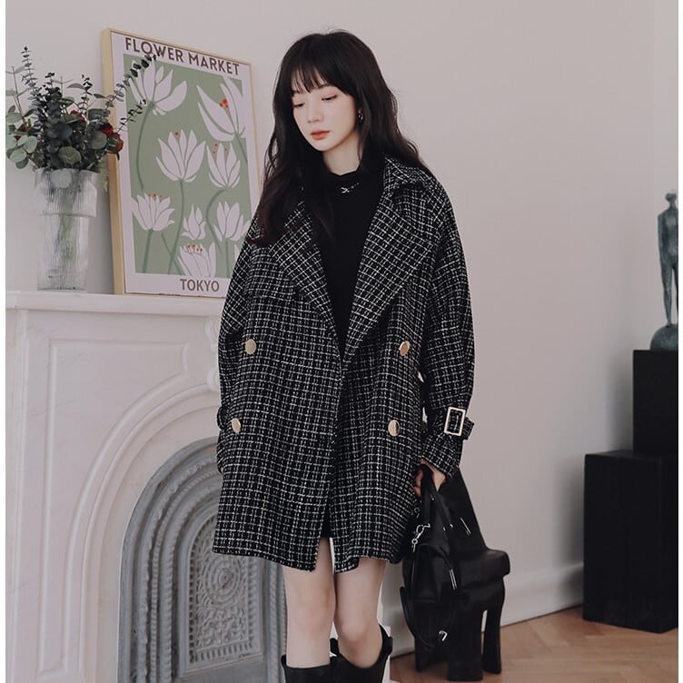 アウター レディース コート ショート丈 チェック 秋 冬 ウエスト