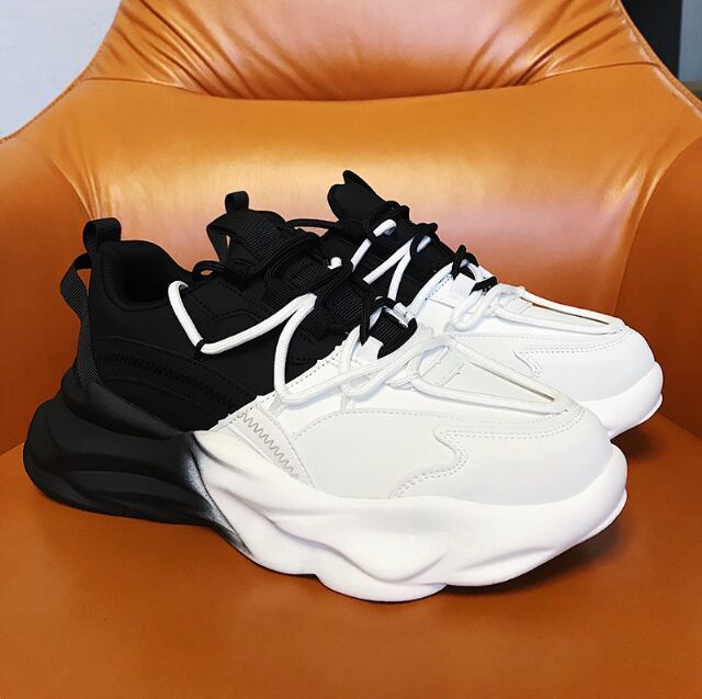 【予約販売】スニーカー 厚底 ダッド メンズ ビッグシルエット アグリースニーカー 靴 ホワイト×ブラック グラデーション スポーティー お洒落 カジュアル ストリート 24cm/24.5cm/25cm/25.5cm/26cm/26.5cm