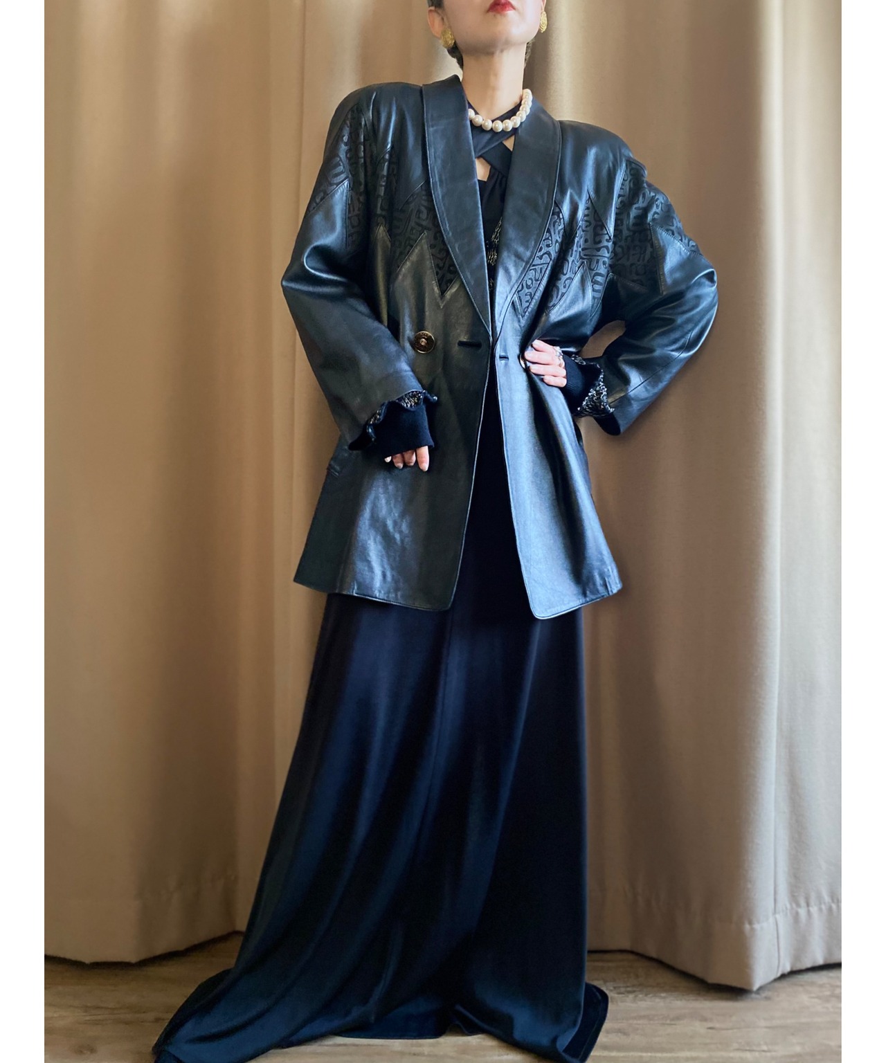 shawl collar design black real leather jacket-3890-12