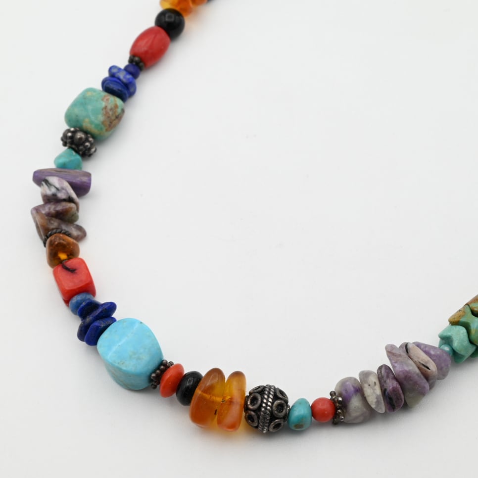 Multi Color Stone Beads Link Necklace / USA