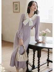 【0149】Ribbon Collar Knit Mermaid Long Sleeve Dress
