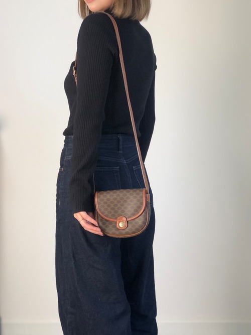 CELINE セリーヌ マカダム ショルダーバッグ ブラウン トリオンフ PVCレザー ミニバッグ vintage ヴィンテージ オールド eckras