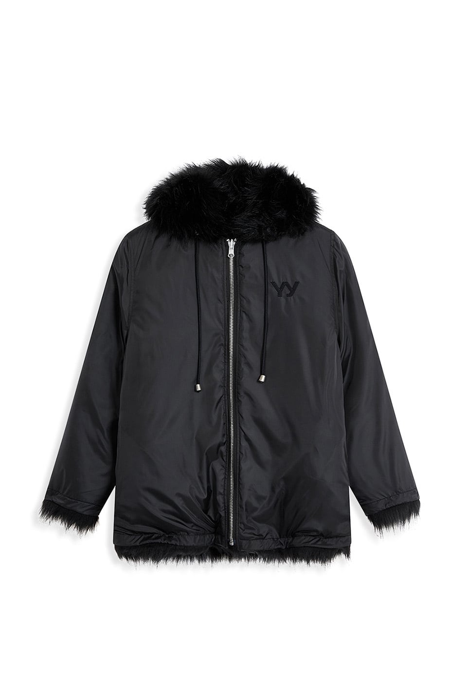 だいふく OPEN YY] REVERSIBLE FAUX FUR HOOD JACKET, BLACK 正規品 韓国