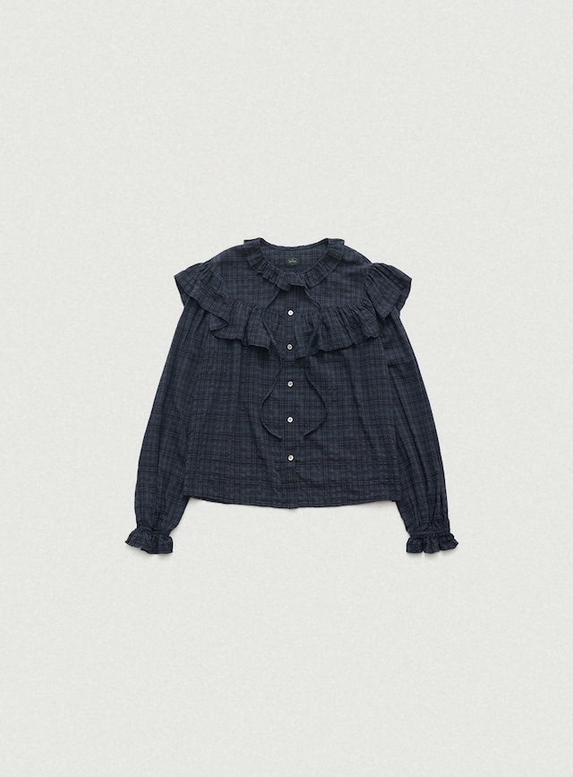 [The Barnnet] Panelé Check Ruffled Blouse_Navy 正規品 韓国ブランド 韓国通販 韓国代行 韓国ファッション ザ バーネット ザバーネット thebarnnet 日本 店舗