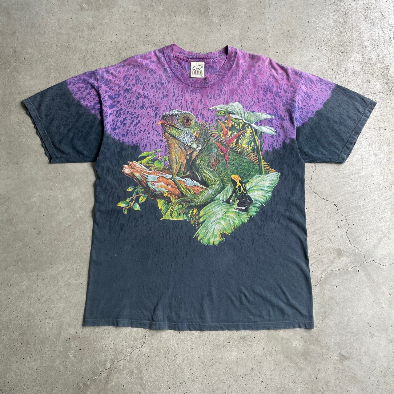 90年代 イグアナ カエル タイダイ染め 抜染 アニマル アート プリントT