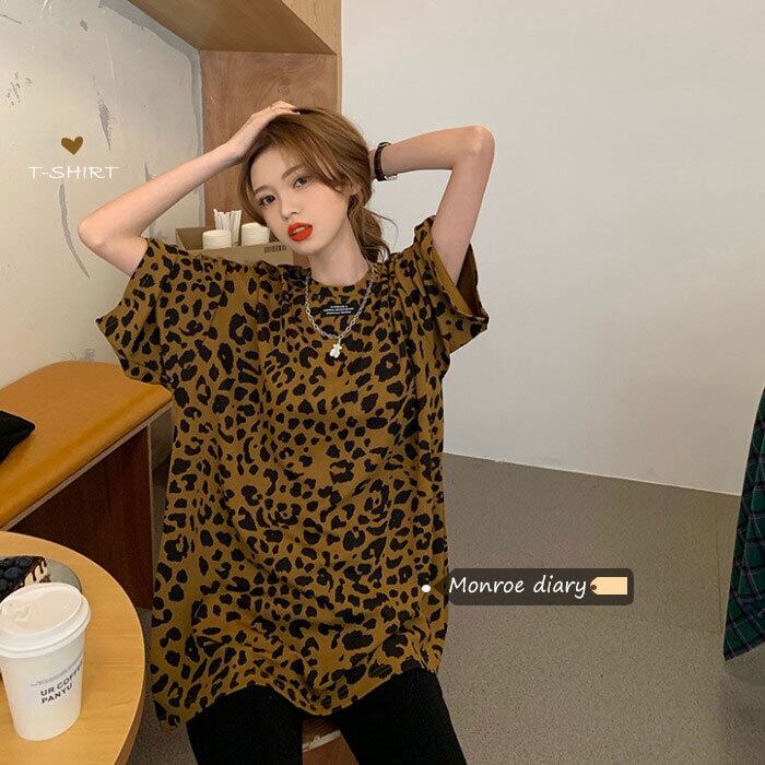 スタンダードレオパードプリント柄Tシャツ シャツ レディーススプリングスタイルルーズトップス レトロ 春物 モンロー72143239333