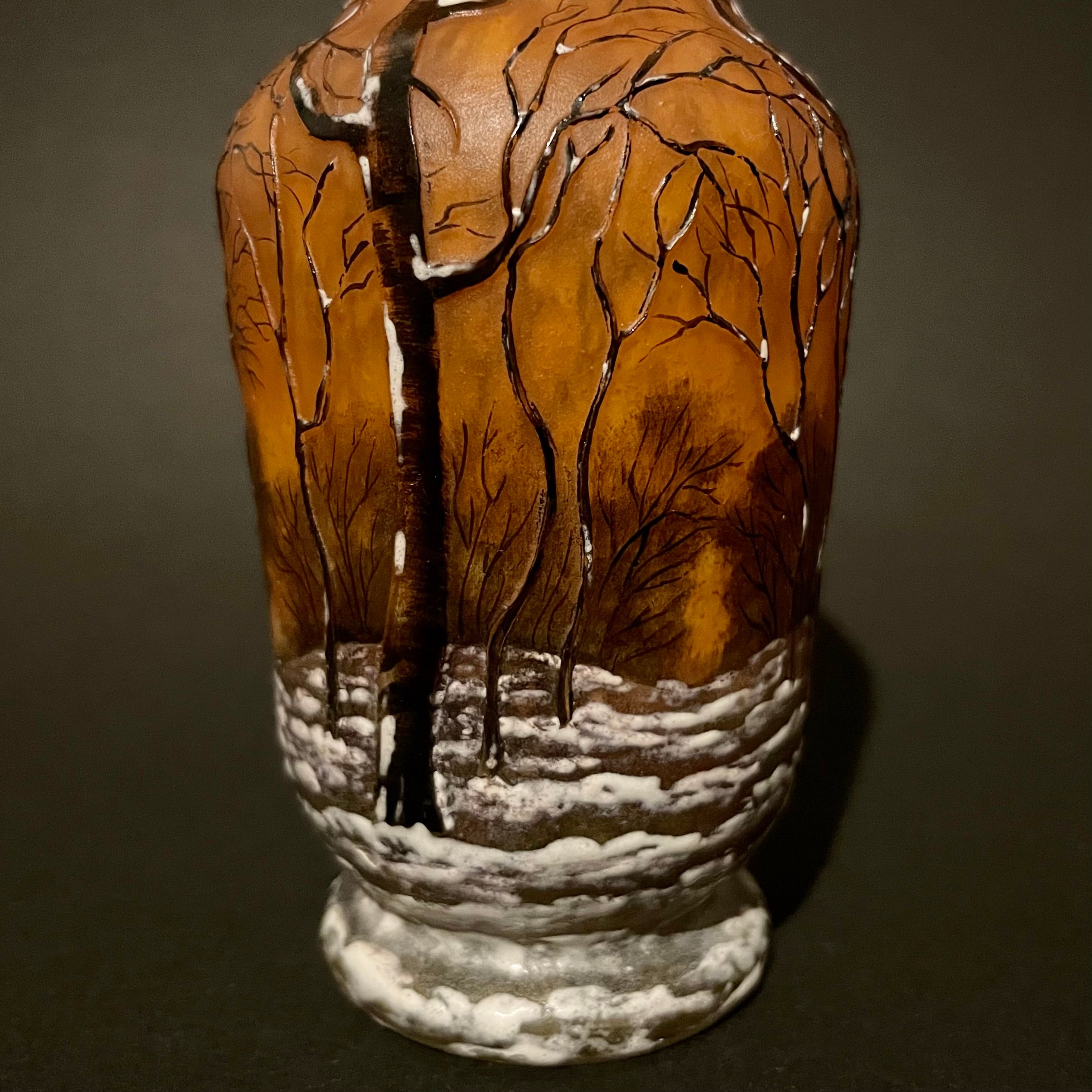 ドーム・ナンシー 大型作品 3.2kg 秋の風景黒苺枯葉文花瓶 壺