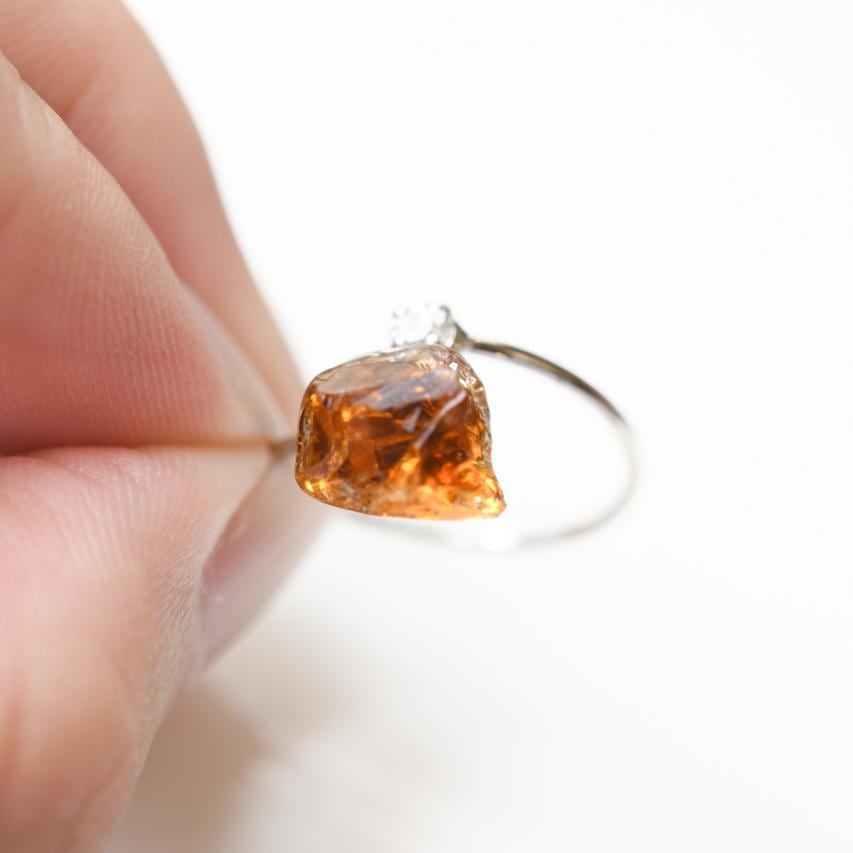 一点物】 シトリン リング 指輪 フリーサイズ 原石 鉱物 天然石