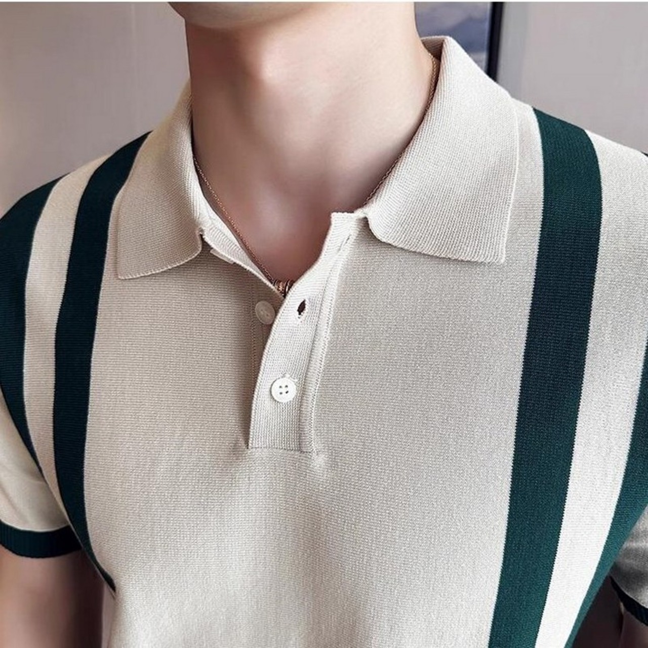 block striped knit polo shirt 00269