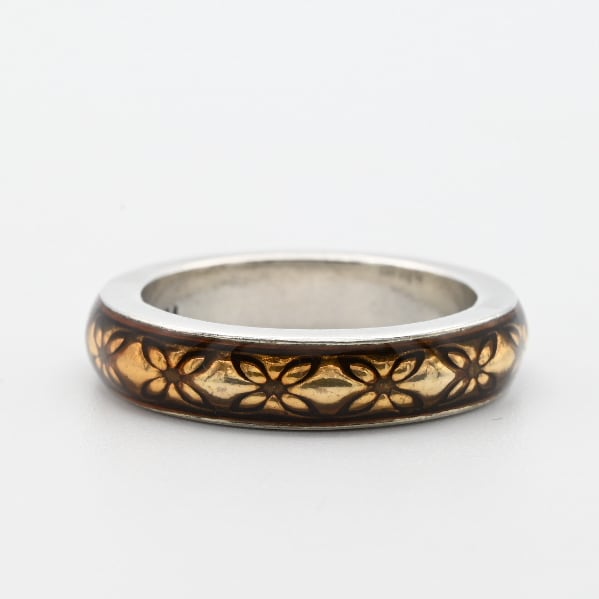 Gold Enamel Accent Rounded Band Ring #13.5 / Denmark