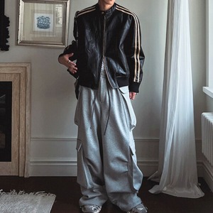 ラインフェイクレザーブルゾン　1137