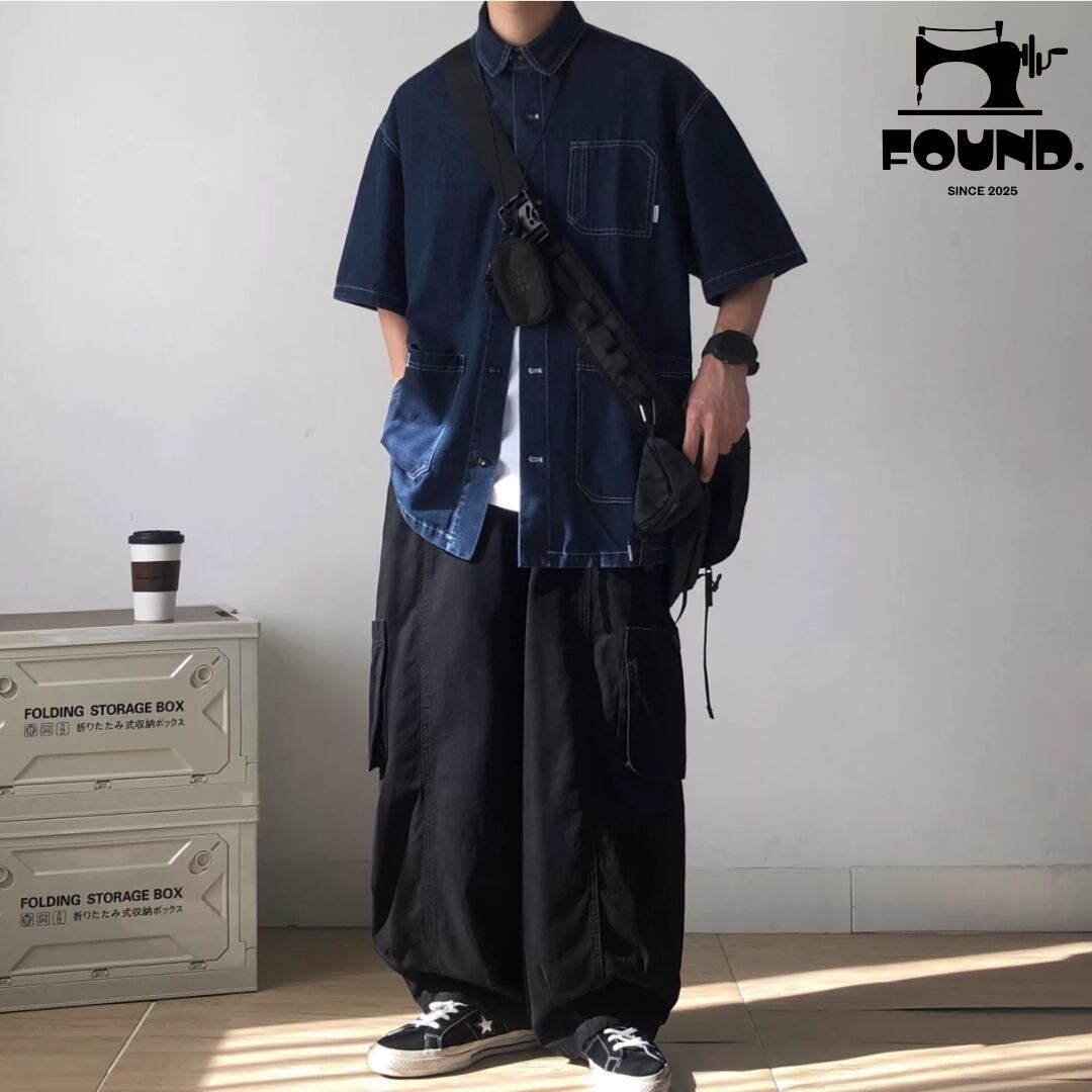 Loose-Fit Short Sleeve Denim Work Shirt(FD411)