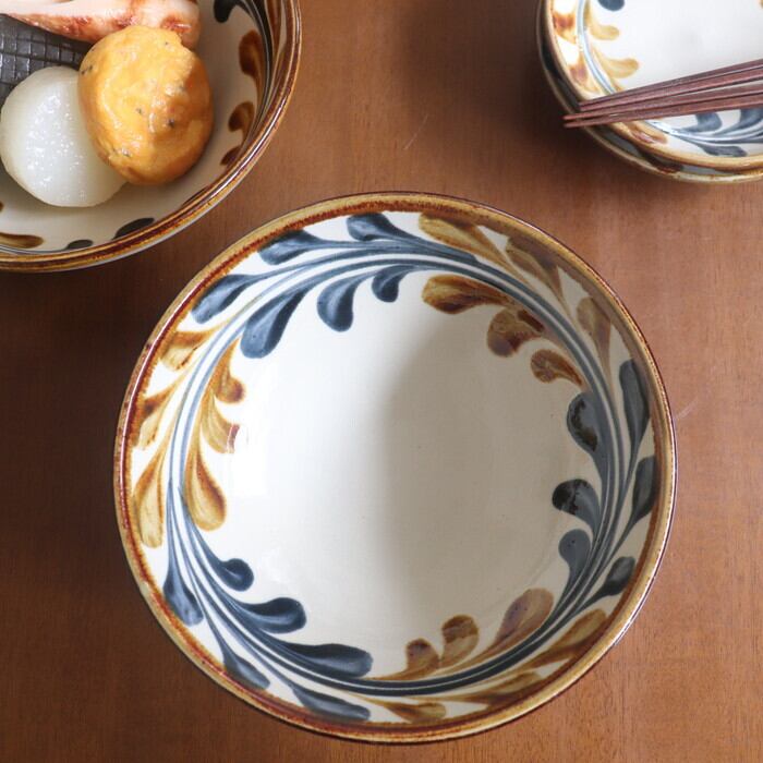 やちむん 陶眞窯 7寸鉢 デイゴ唐草 Yachimun Bowl 21cm #455 | 和食器