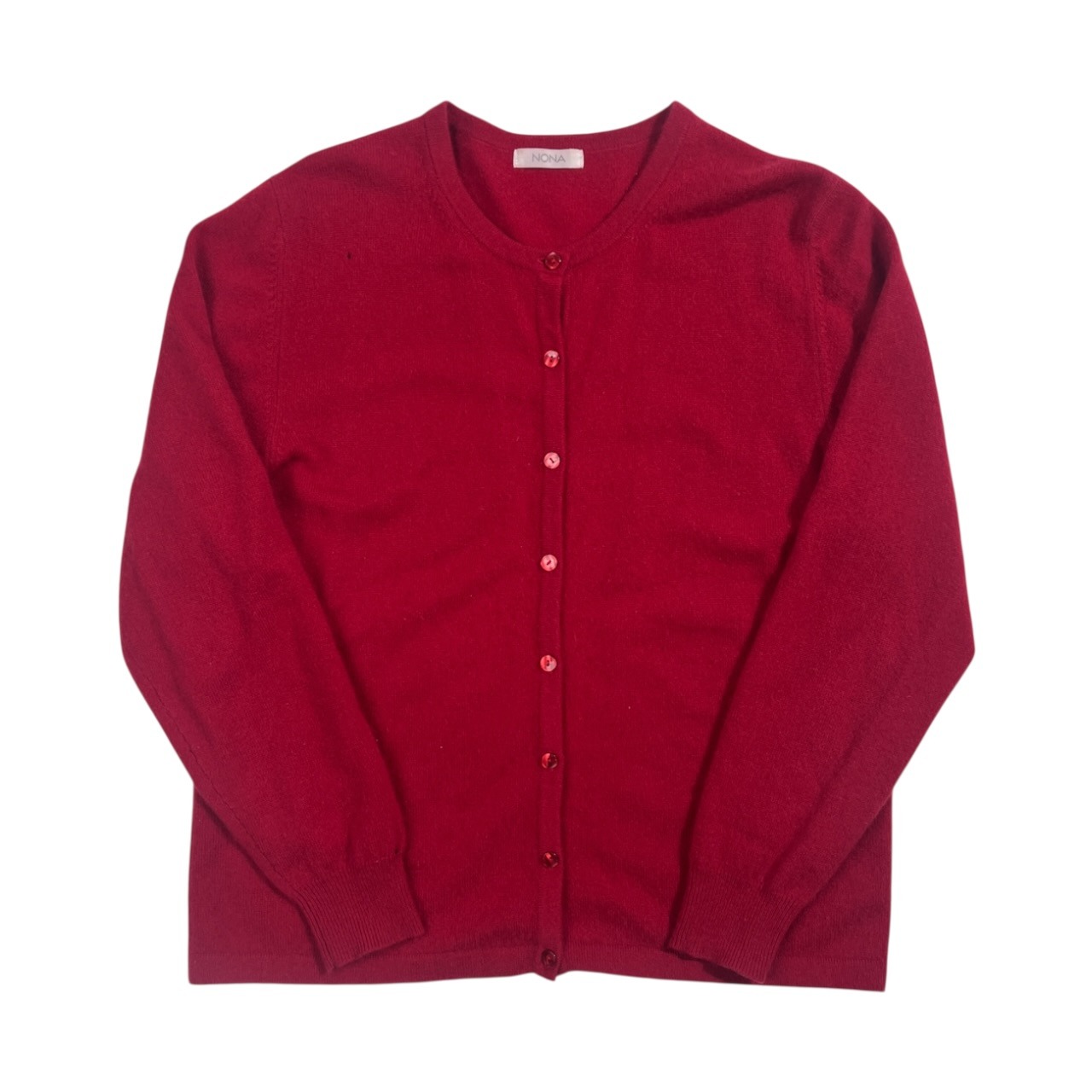 カシミヤ100% NONA ノナ クルーネック ニット カーディガン XL /レッド系 レディース