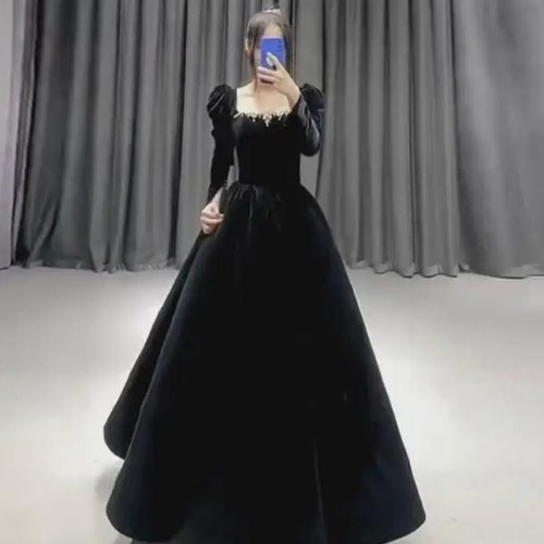 パーティードレス ブラックドレス ロングドレス ロング フォーマル 2次会 謝恩会 レディース パール 上品 リボン付き イブニングドレス 発表会