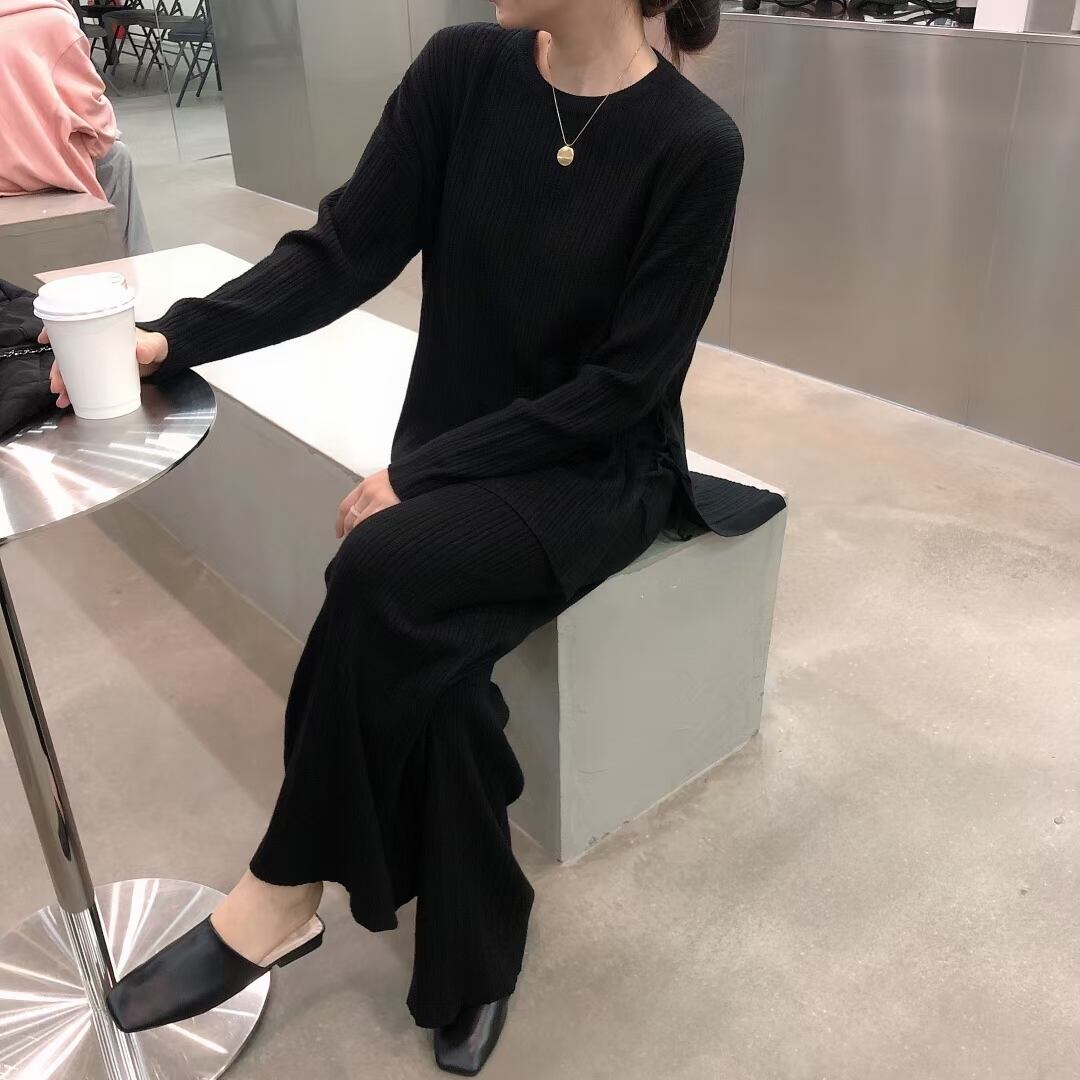 スリット入りプルオーバー&ワイドパンツ ニットセットアップ AJ1050-9052