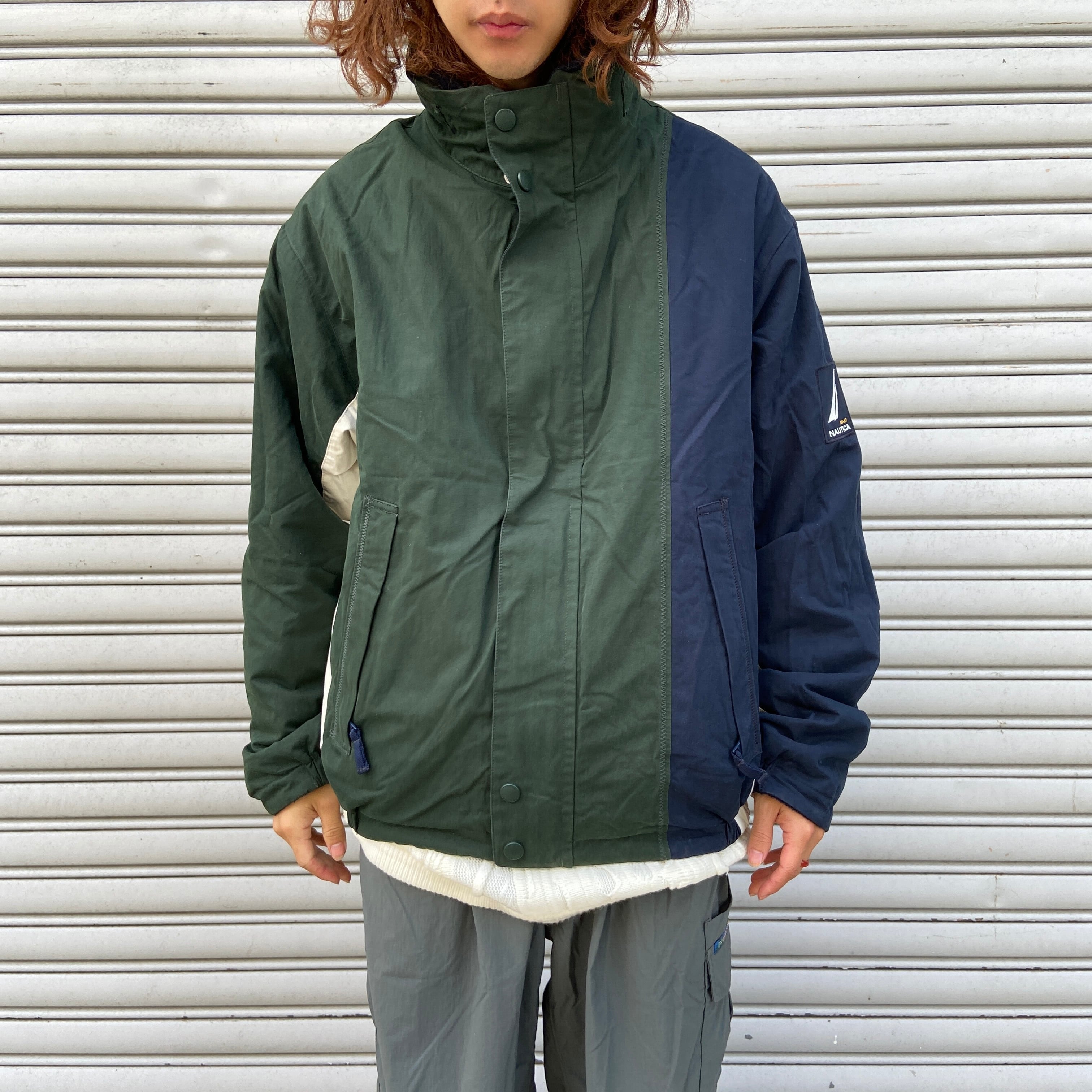 NAUTICA ノーティカ リバーシブル ナイロン フリースジャケット 古着 