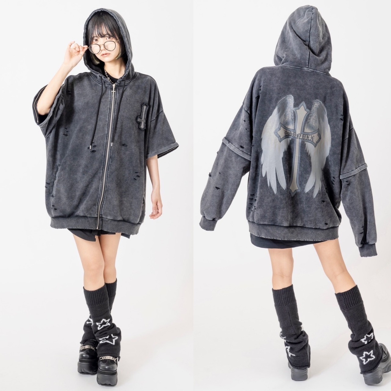 数量限定PSYNYXX ピグメント2wayクロス羽パーカー サブカル 地雷 