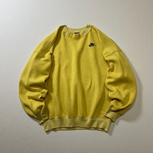 80s〜90s NIKE　刺繍ロゴ　スウェット　トレーナー　ナイキ　イエロー　M 古着