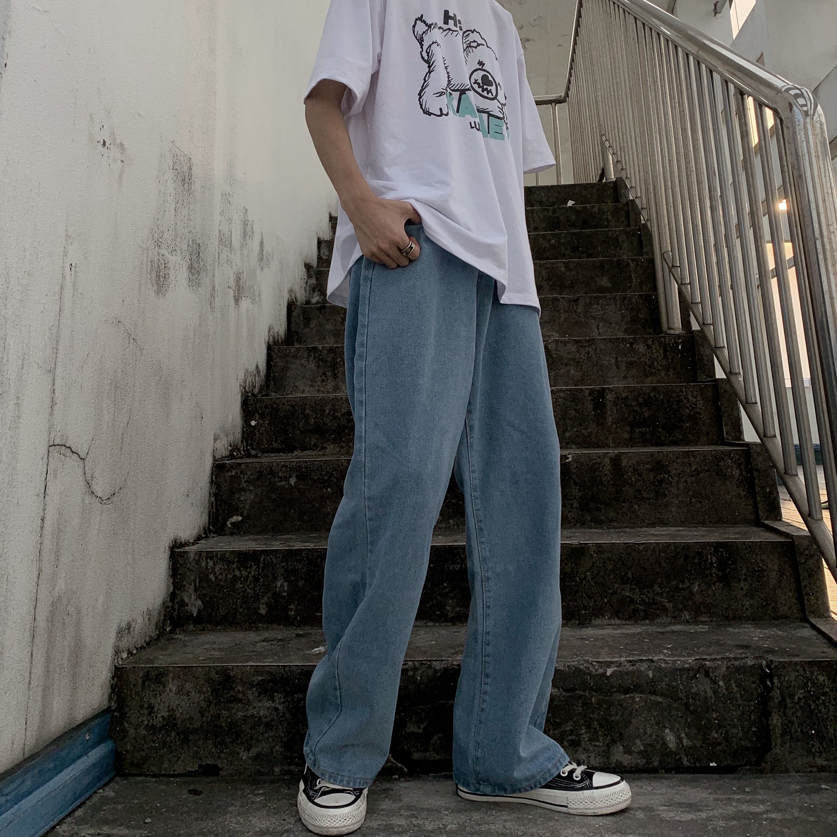 韓国 ルーズ ロングデニム おしゃれ カジュアル 上品 432afe5df72933456a8e52cb367778