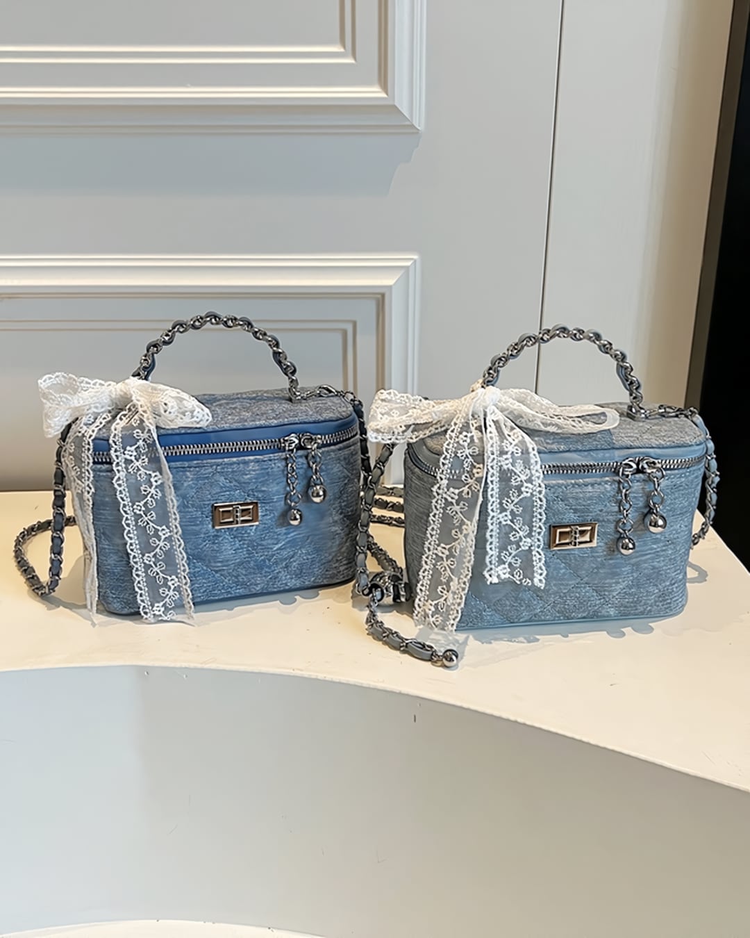 レースリボンデニムボックスチェーンバッグ(2 colors) 2508065
